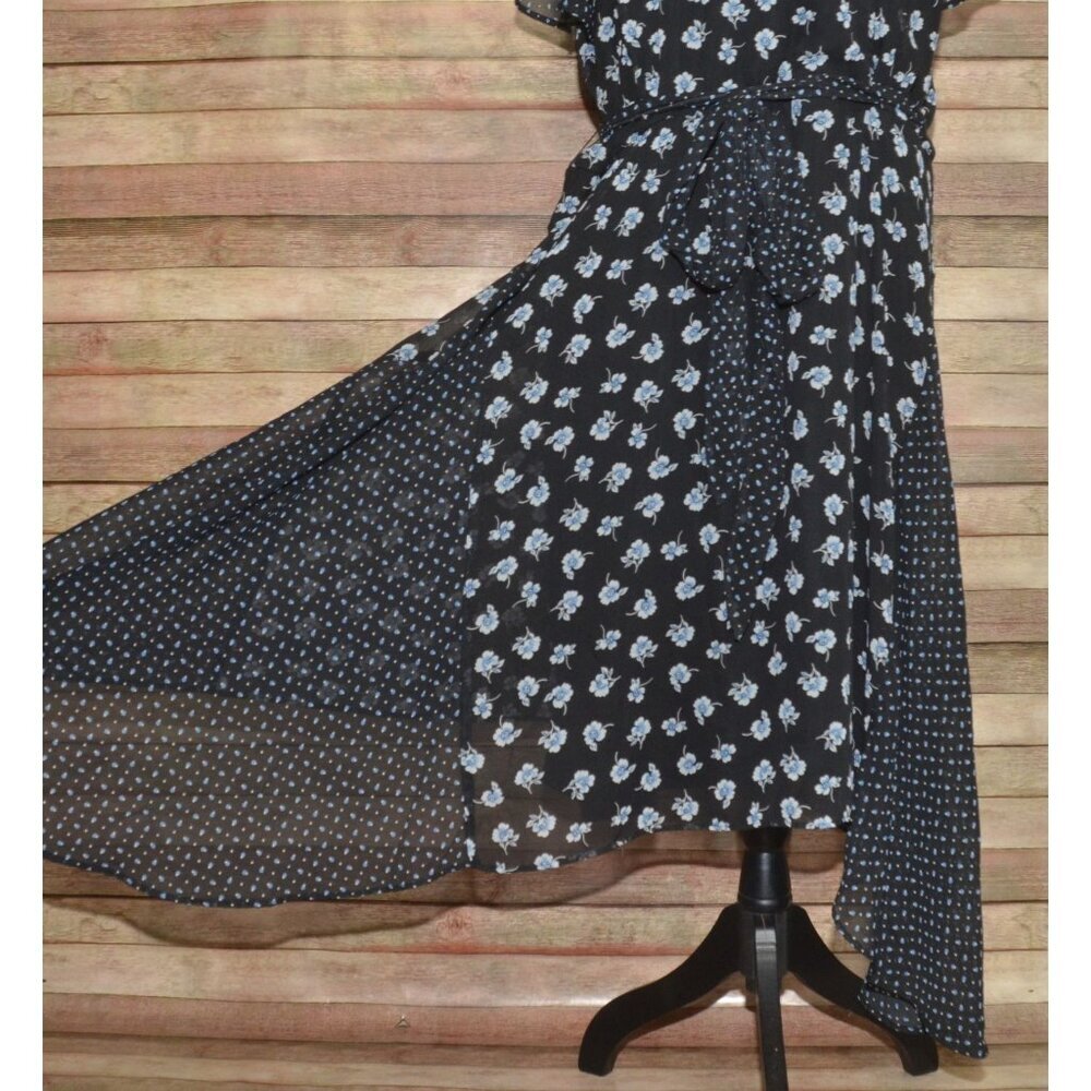 Lane Bryant Womens Black Floral Polka Dot Belted Midi A-Line Dress Plus Size 26 - Picture 6 of 14